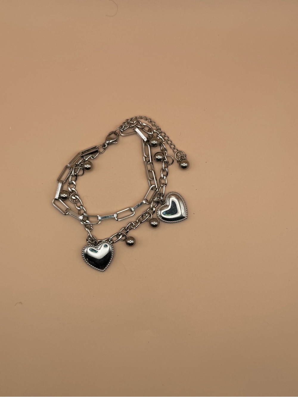 Silver Heart Charm Layered Bracelet - Women Jewelry